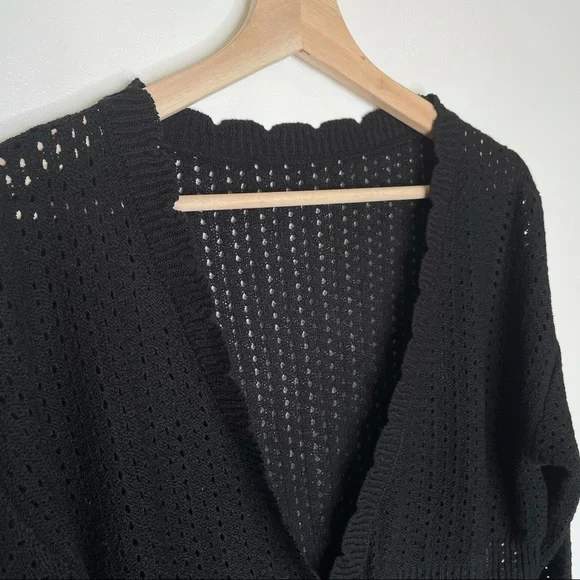 J.ING Black Crop Cardigan Open Knit Long Sleeve V-neck Button Small Medium NWT - Picture 3 of 9